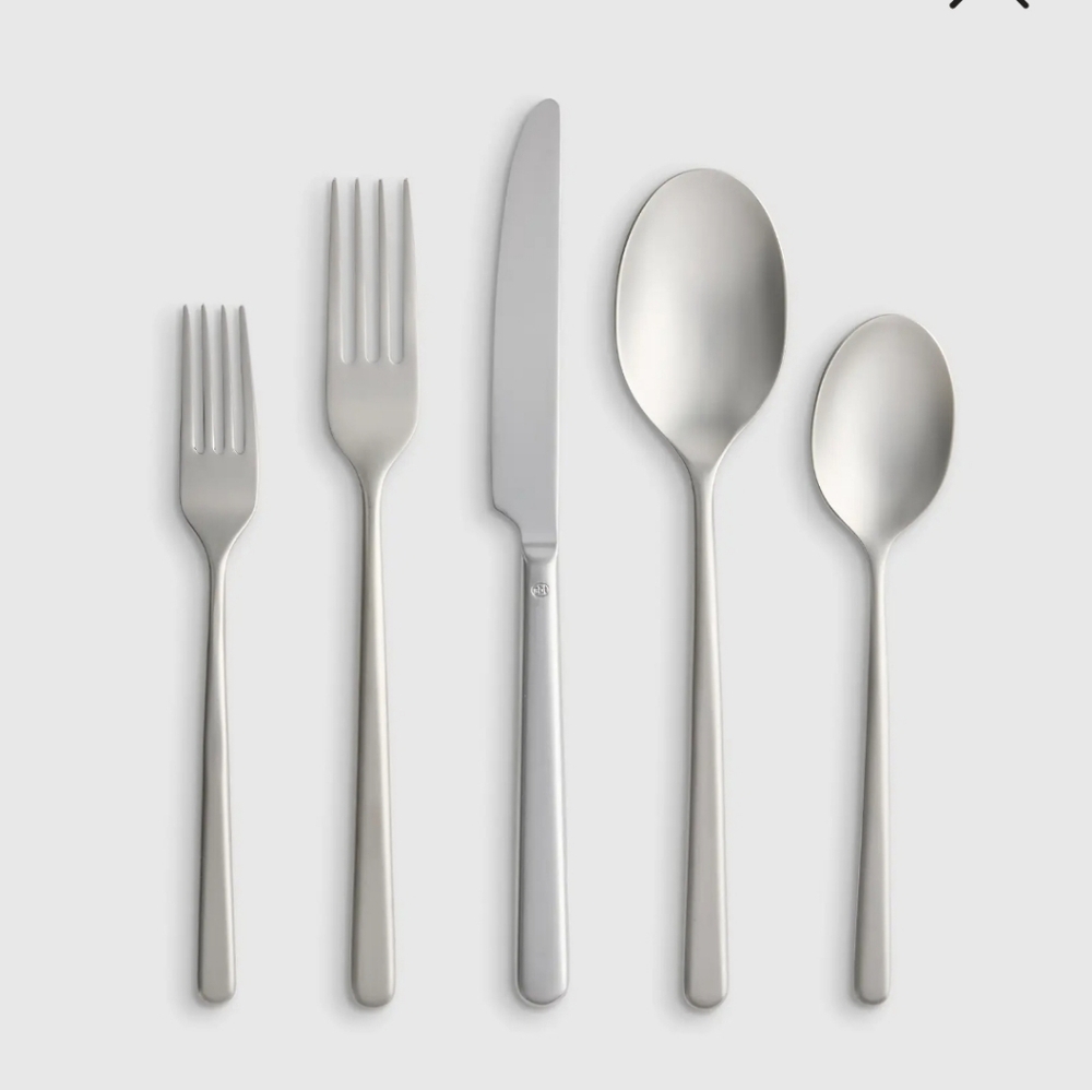 NEW! Quince- Sambonet Gia Minimalist 20 Piece Brushed Steel Flatware Set! (B6)